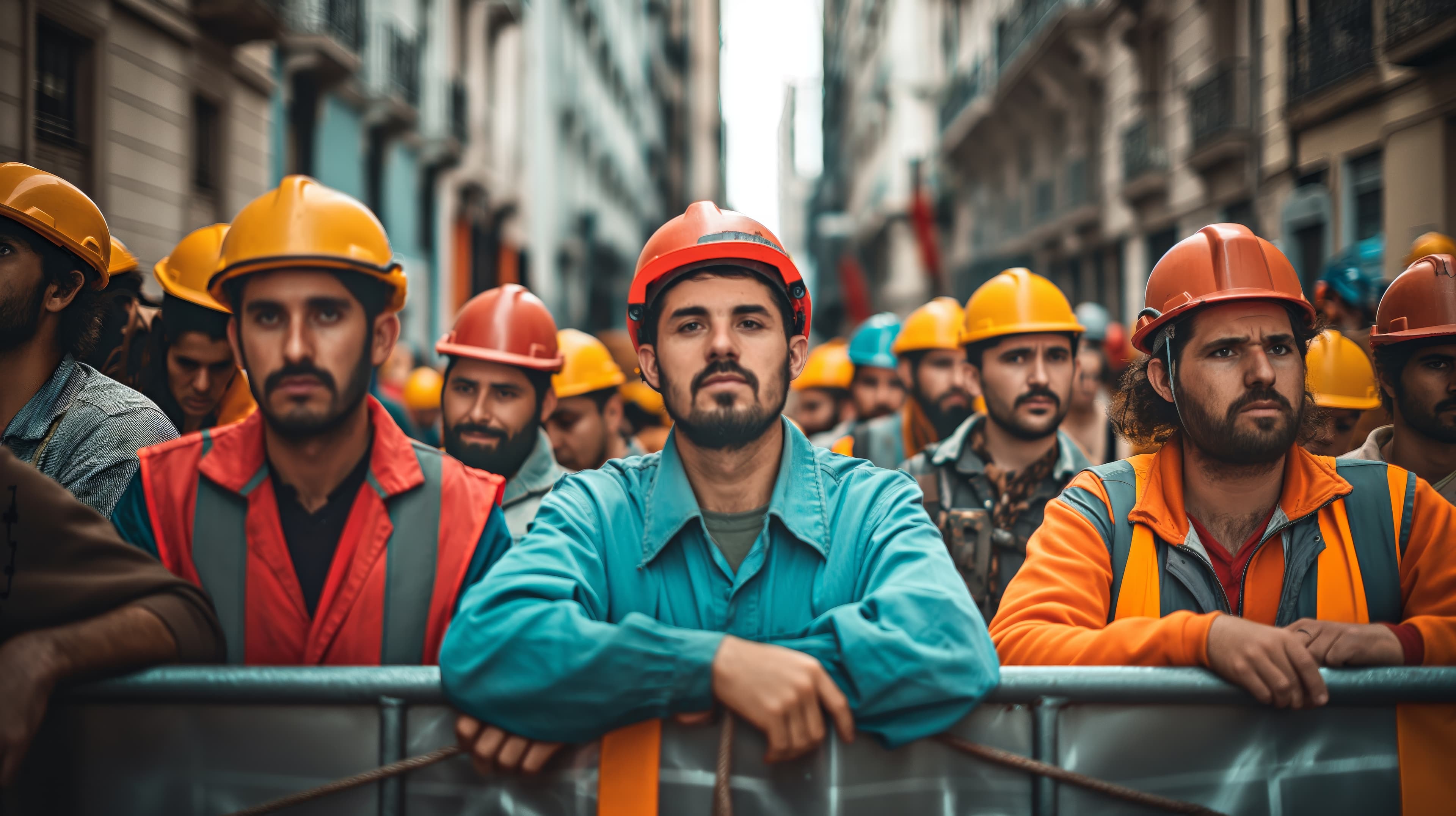 Skilled blue-collar workers smiling in a factory